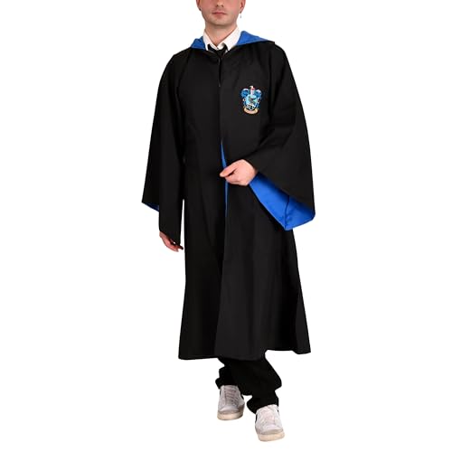 Elbenwald Harry Potter Ravenclaw Robe - Kostümumhang für Zauberer und Hexen von Hogwarts - Umhang für Cosplay Events Halloween Karneval in Schwarz Blau - L von Elbenwald