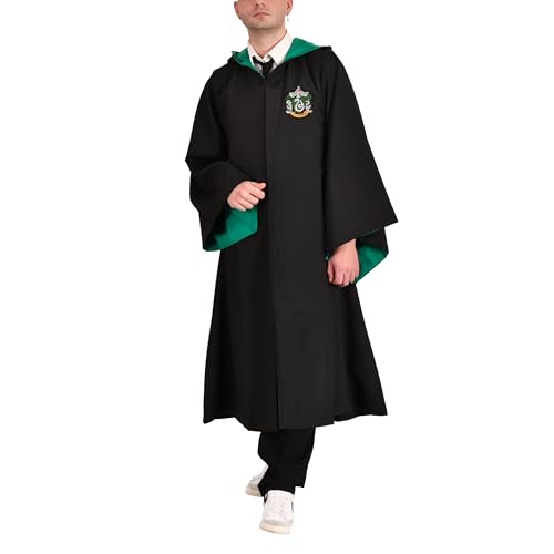 Elbenwald Harry Potter Slytherin Robe - Kostümumhang für Zauberer und Hexen von Hogwarts - Umhang für Cosplay Events Halloween Karneval in Schwarz Grün - S von Elbenwald