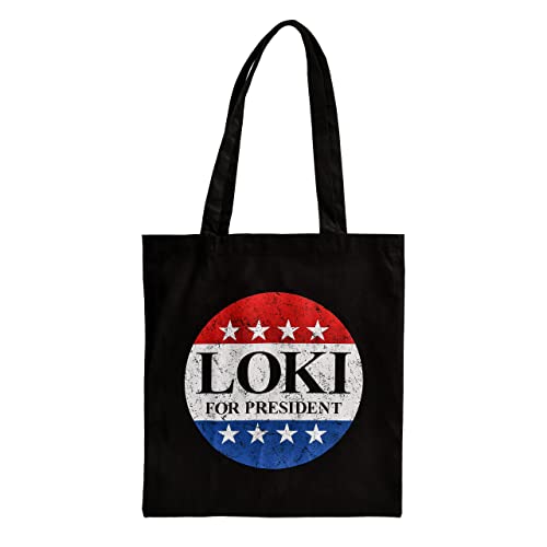 Elbenwald Jutebeutel mit for President Frontprint für Loki Fans schwarz von Elbenwald