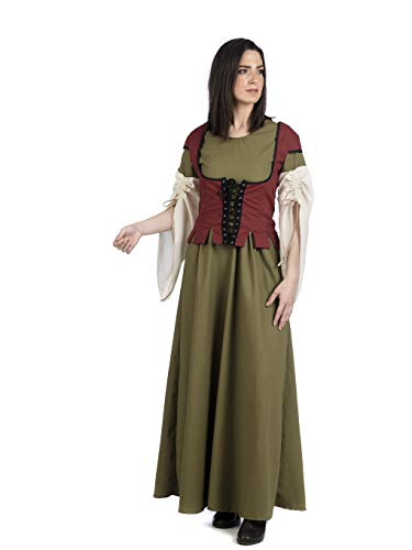 Elbenwald Kostüm Mittelalter Maid für Damen 2 teilig Kleid mit Mieder Baumwolle grün rot natur - XL von Elbenwald