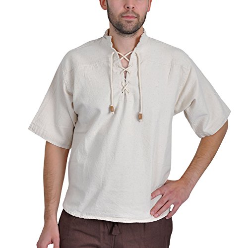 Elbenwald Mittelalter Hemd Herren Kurzarm mit Schnürung Stehkragen Baumwolle Natur - XXXL Elbenwald Mittelalter Hemd Herren Kurzarm mit Schnürung Stehkragen Baumwolle Natur - XXXL von Elbenwald