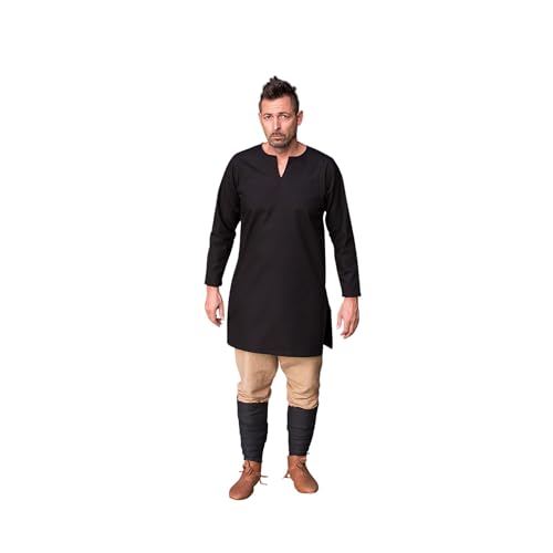 Mittelalter Untertunika Herren Unterkleid Langarm schwarz Baumwolle - XXXL von Burgschneider