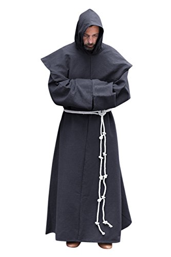 Mönchskutte Mantel mit Gugel und Kordel schwarz Baumwolle - L/XL von Elbenwald