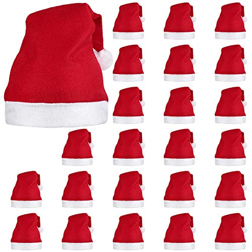 ELCOHO Weihnachtsmannmütze, kurzer Plüsch mit weißen Bündchen, Vliesstoff, Weihnachtsmütze, Weihnachtsmannmütze, Rot, 24 Stück von Elcoho