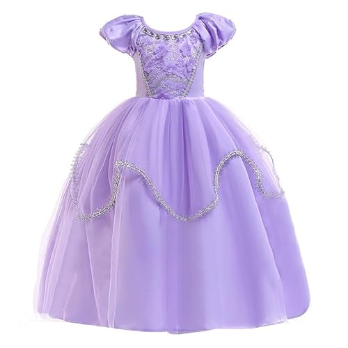 Eleasica Mädchen Kostüme für Prinzessin Sofia Kleid für Rapunzel mit Zubehör Fasching Weihnachten Verkleidung Zauberstab Krone Märchen Geburtstag Partykleid Zeremonie 3-8 Jahre,Violett,110 von Eleasica