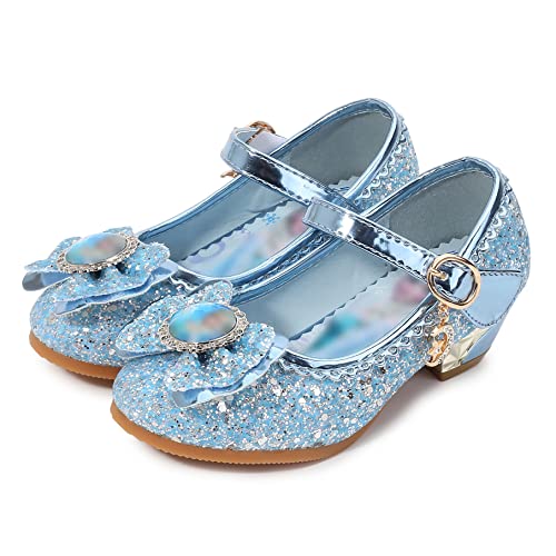 Eleasica Schuhe für Kinder Prinzessin ELSA Ballerinas Mädchen Eiskönigin Geburtstag Sandalen Prinzessinnenschuhe Weihnachten Fest Flach Geschlossene Zehe Fasching Karneval,Blau,30 EU von Eleasica