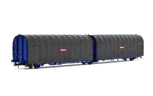 Electrotren HE6062 TRANSFESA 3-achsiger Planen-Gelenkwagen Bauart Lails 24 Rolling Stock-Waggons, Blue & Grey von Electrotren