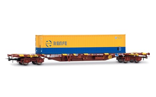 Electrotren HE6065 RENFE, 4-Achs-Containerwagen MMC3, beladen mit 40' Container RENFE, Oxid red Livery, ep. IV Electrotren HE6065 RENFE, 4-Achs-Containerwagen MMC3, beladen mit 40' Container RENFE, Oxid red Livery, ep. IV von Electrotren
