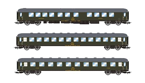 RENFE Waggonset Expreso Costa Brava, 3-teilig, RRR-8000, BB (mit neuer Rohkarosserie), BBL, olivgrüne Lackierung, Periode IV von Electrotren