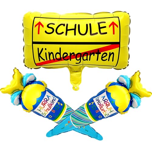 3 pcs folienballon einschulung deko, einschulung junge schulstart deko, ABC Zuckertüten Helium Ballon, Schulanfang Deko Jungen,Für Eröffnungsparty, einschulungsgeschenk (Blau) von Eledreme