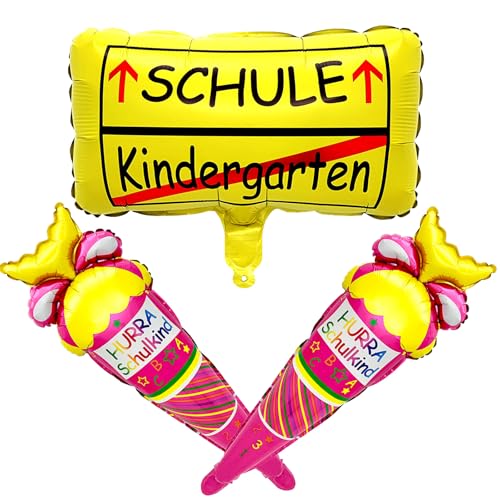 3 pcs folienballon einschulung deko, einschulung mädchen schulstart deko, ABC Zuckertüten Helium Ballon, Schulanfang Deko,Für Eröffnungsparty, einschulungsgeschenk(rosa) von Eledreme