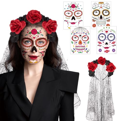 Halloween haarreif damen ,rosen blumen haarreif halloween kopfschmuck Inklusive schleier schwarz haarschmuck mit Rosengirlande,halloween tattoo gesicht ,für Hochzeiten und Halloween party,Karneval Halloween haarreif damen ,rosen blumen haarreif halloween kopfschmuck Inklusive schleier schwarz haarschmuck mit Rosengirlande,halloween tattoo gesicht ,für Hochzeiten und Halloween party,Karneval von Eledreme