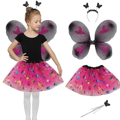 Eledreme Halloween feenflügel kinder, 4-teiliges schmetterling kostüm kinder mit tüllrock mädchen, fairy wings,Zauberstab und Haarreif, schmetterlingsflügel kinder für mädchen von 2 bis 8 Jahren Eledreme Halloween feenflügel kinder, 4-teiliges schmetterling kostüm kinder mit tüllrock mädchen, fairy wings,Zauberstab und Haarreif, schmetterlingsflügel kinder für mädchen von 2 bis 8 Jahren von Eledreme