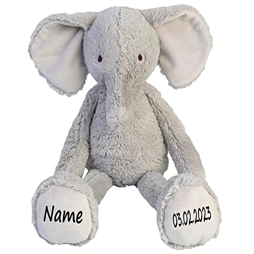 Elefant Stofftier mit Name und Geburtsdatum personalisiert Kuscheltier Geburtsgeschenk von Elefantasie