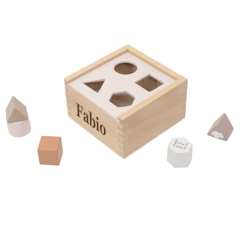 Elefantasie Formenspiel Sortierbox aus Holz beige personalisierbar mit Name und Datum Baby Geschenk mit Gravur von Elefantasie