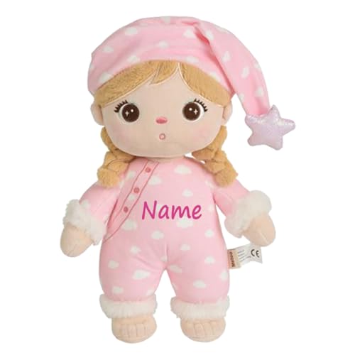 Elefantasie Personalisierte Schlafpuppe mit Schlafmütze weiche Plüschpuppe mit Namen Sternenmuster Schlafanzug Rosa und Blau (Rosa) von Elefantasie