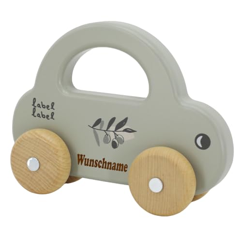 Elefantasie Spielzeug Auto aus Holz Mint personalisierbar mit Name Holzauto Baby Geschenk mit Gravur (Oliv) von Elefantasie