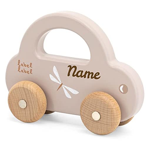 Elefantasie Spielzeug Auto aus Holz beige personalisierbar mit Name Holzauto Baby Geschenk mit Gravur von Elefantasie