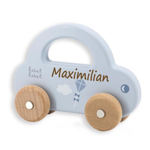 Elefantasie Spielzeug Auto aus Holz hellblau personalisierbar mit Name Holzauto Baby Geschenk mit Gravur von Elefantasie