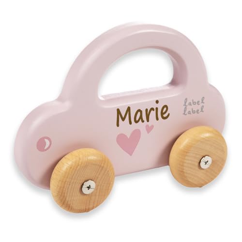 Elefantasie Spielzeug Auto aus Holz rosa personalisierbar mit Name Holzauto Baby Geschenk mit Gravur von Elefantasie