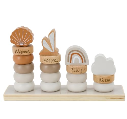 Elefantasie Stapelringe aus Holz mit Namen und Geburtsdaten graviert div. Farben (Beige) von Elefantasie