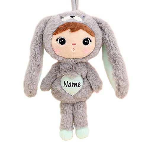 Elefantasie Stoffpuppe Hasenmädchen mit Namen personalisiert Grau/Mint 30 cm von Elefantasie