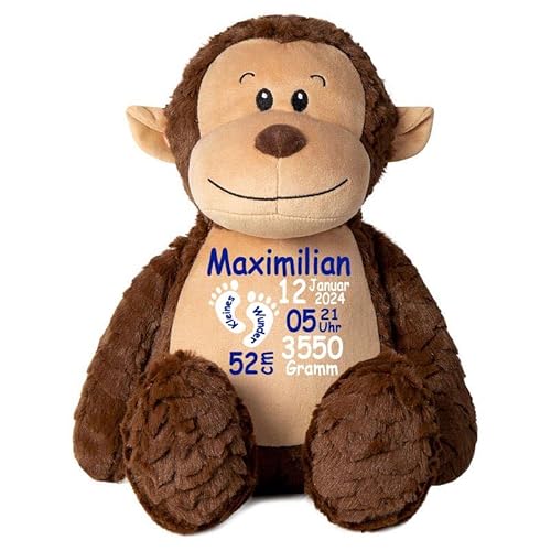 Elefantasie Stofftier AFFE braun mit Name personalisiert Kuscheltier für Kinder Flauschiges Plüschtier 40cm Motiv Füßchen von Elefantasie