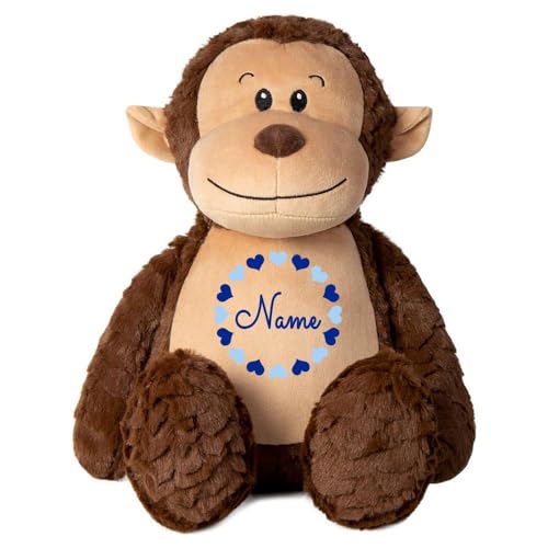 Elefantasie Stofftier AFFE braun mit Name personalisiert Kuscheltier für Kinder Flauschiges Plüschtier 40cm Motiv Herzkreis von Elefantasie