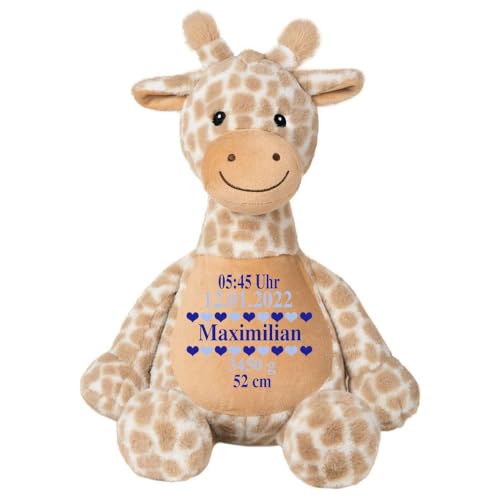 Elefantasie Stofftier Giraffe braun mit Name personalisiert Kuscheltier für Kinder Flauschiges Plüschtier 40cm Motiv Geburt von Elefantasie
