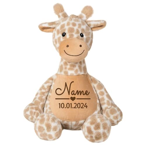 Elefantasie Stofftier Giraffe braun mit Name personalisiert Kuscheltier für Kinder Flauschiges Plüschtier 40cm Motiv Name und Datum von Elefantasie