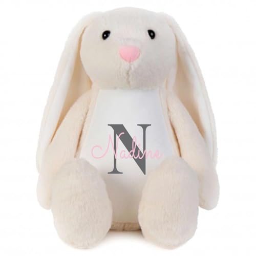 Elefantasie Stofftier Hase mit Name personalisiert Kuscheltier Stoffhase für Kinder Flauschiges Plüschtier 40cm (Beige - Buchstabe) von Elefantasie