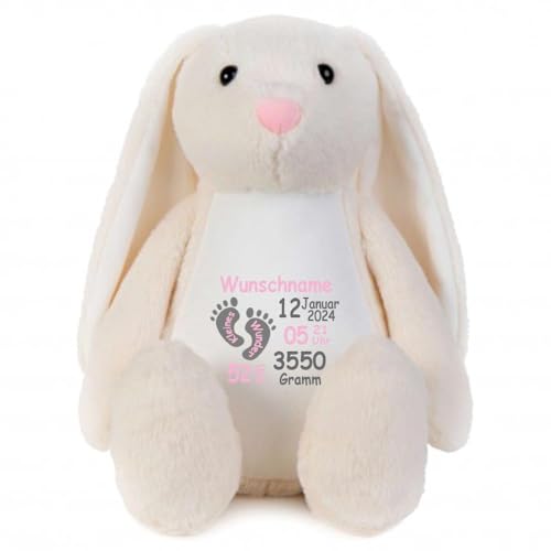 Elefantasie Stofftier Hase mit Name personalisiert Kuscheltier Stoffhase für Kinder Flauschiges Plüschtier 40cm (Beige - Füßchen) von Elefantasie