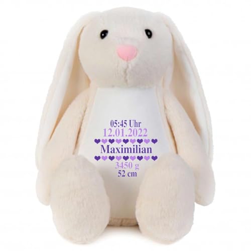 Elefantasie Stofftier Hase mit Name personalisiert Kuscheltier Stoffhase für Kinder Flauschiges Plüschtier 40cm (Beige - Geburt) von Elefantasie