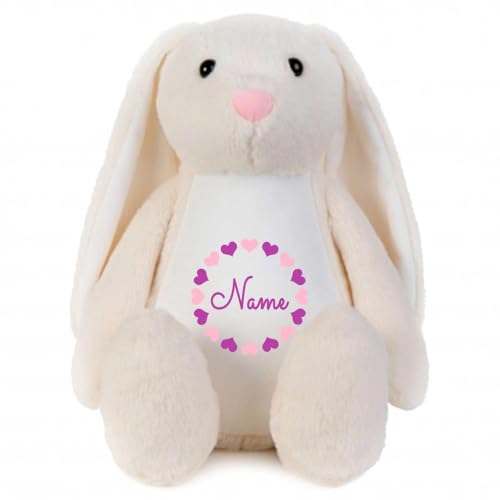 Elefantasie Stofftier Hase mit Name personalisiert Kuscheltier Stoffhase für Kinder Flauschiges Plüschtier 40cm (Beige - Herzkreis) von Elefantasie