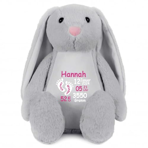 Elefantasie Stofftier Hase mit Name personalisiert Kuscheltier Stoffhase für Kinder Flauschiges Plüschtier 40cm (Grau - Fuesse) von Elefantasie