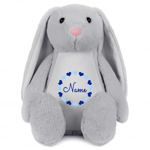 Elefantasie Stofftier Hase mit Name personalisiert Kuscheltier Stoffhase für Kinder Flauschiges Plüschtier 40cm (Grau - Herzkreis) von Elefantasie