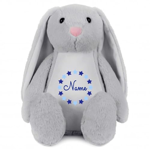 Elefantasie Stofftier Hase mit Name personalisiert Kuscheltier Stoffhase für Kinder Flauschiges Plüschtier 40cm (Grau - Sternkreis) von Elefantasie