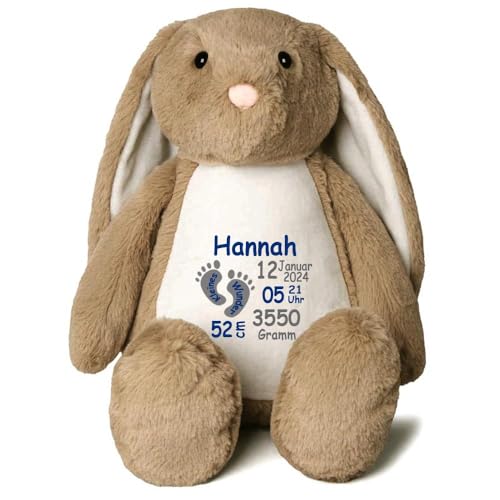 Elefantasie Stofftier Hase mit Name personalisiert Kuscheltier Stoffhase für Kinder Flauschiges Plüschtier 40cm (Hellbraun - Füßchen) von Elefantasie