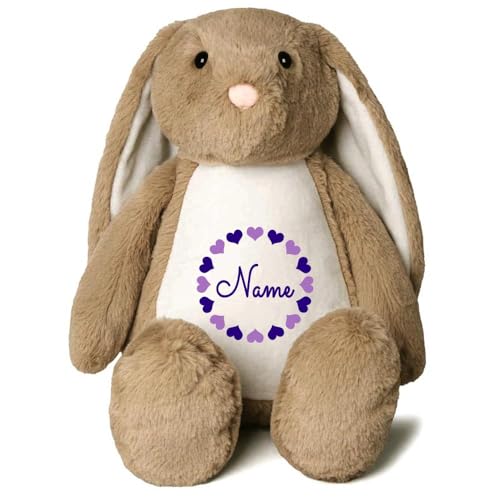 Elefantasie Stofftier Hase mit Name personalisiert Kuscheltier Stoffhase für Kinder Flauschiges Plüschtier 40cm (Hellbraun - Herzkreis) von Elefantasie