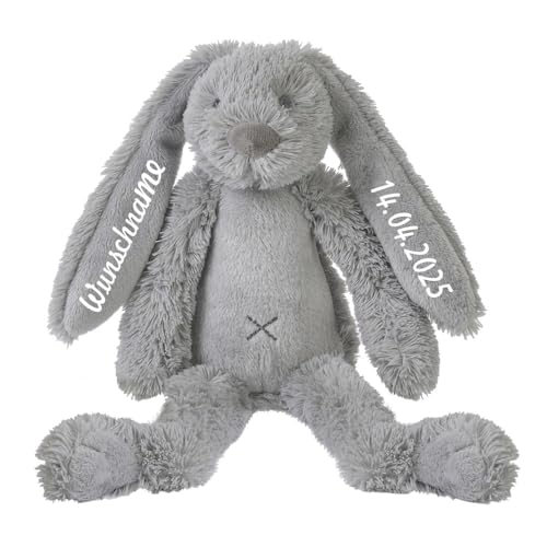 Elefantasie Stofftier Hase mit Namen und Geburtsdatum personalisiert Geschenk 30cm grau von Elefantasie