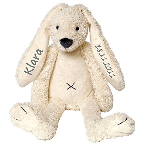 Elefantasie Stofftier Hase mit Namen und Geburtsdatum personalisiert Geschenk 40cm weiß von Elefantasie
