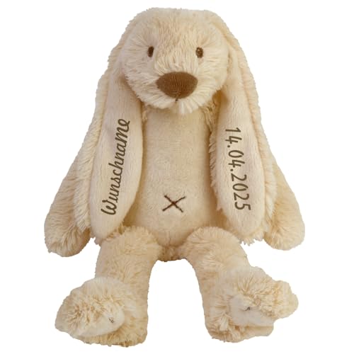 Elefantasie Stofftier Hase mit Namen und Geburtsdatum personalisiert Geschenk Verschiedene Ausführungen (Beige 30cm) von Elefantasie