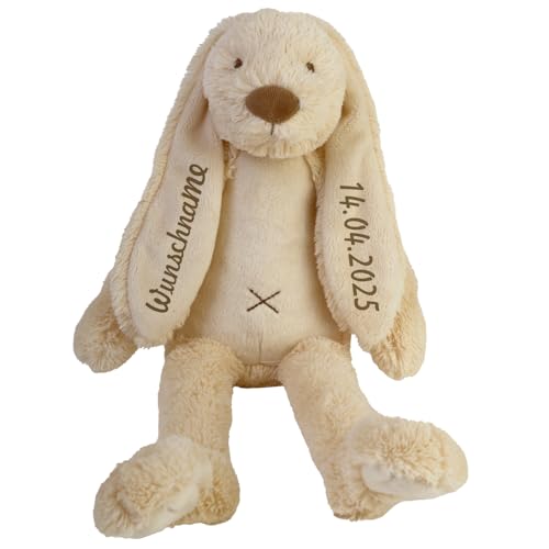 Elefantasie Stofftier Hase mit Namen und Geburtsdatum personalisiert Geschenk Verschiedene Ausführungen (Beige 40cm) von Elefantasie