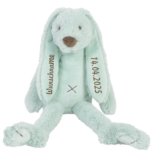 Elefantasie Stofftier Hase mit Namen und Geburtsdatum personalisiert Geschenk Verschiedene Ausführungen (Mint 40cm) von Elefantasie