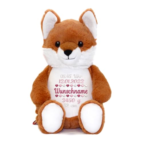 Elefantasie Stofftier Kuscheltier personalisiert Fuchs Bestickt Motiv Name (Geburtsdaten) von Elefantasie