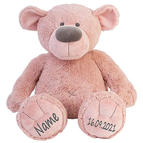 Elefantasie Stofftier Teddy Bär Altrosa Geschenk mit Namen und Geburtsdatum personalisiert 40 cm von Elefantasie