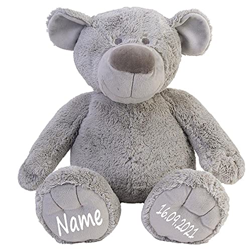 Elefantasie Stofftier Teddy Bär grau Geschenk mit Namen und Geburtsdatum personalisiert 30 cm von Elefantasie