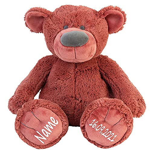 Elefantasie Stofftier Teddy Bär rostrot Geschenk mit Namen und Geburtsdatum personalisiert 40 cm von Elefantasie