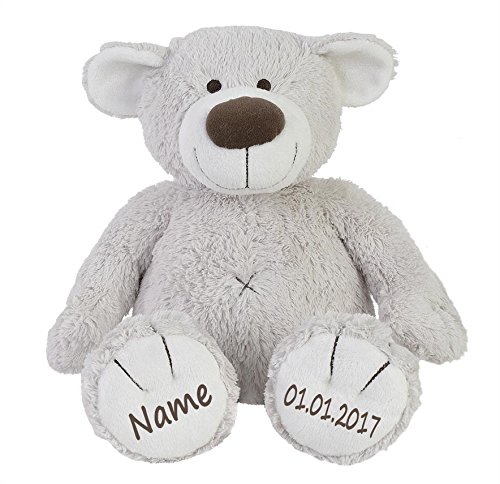 Elefantasie Stofftier Teddy Bär zartgrau Geschenk mit Namen und Geburtsdatum personalisiert 30cm von Elefantasie