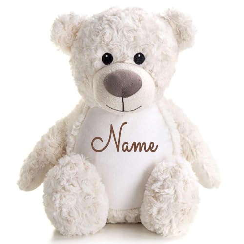 Elefantasie Stofftier Teddybär Creme mit Name personalisiert Kuscheltier für Kinder Flauschiges Plüschtier 40cm Motiv Name von Elefantasie